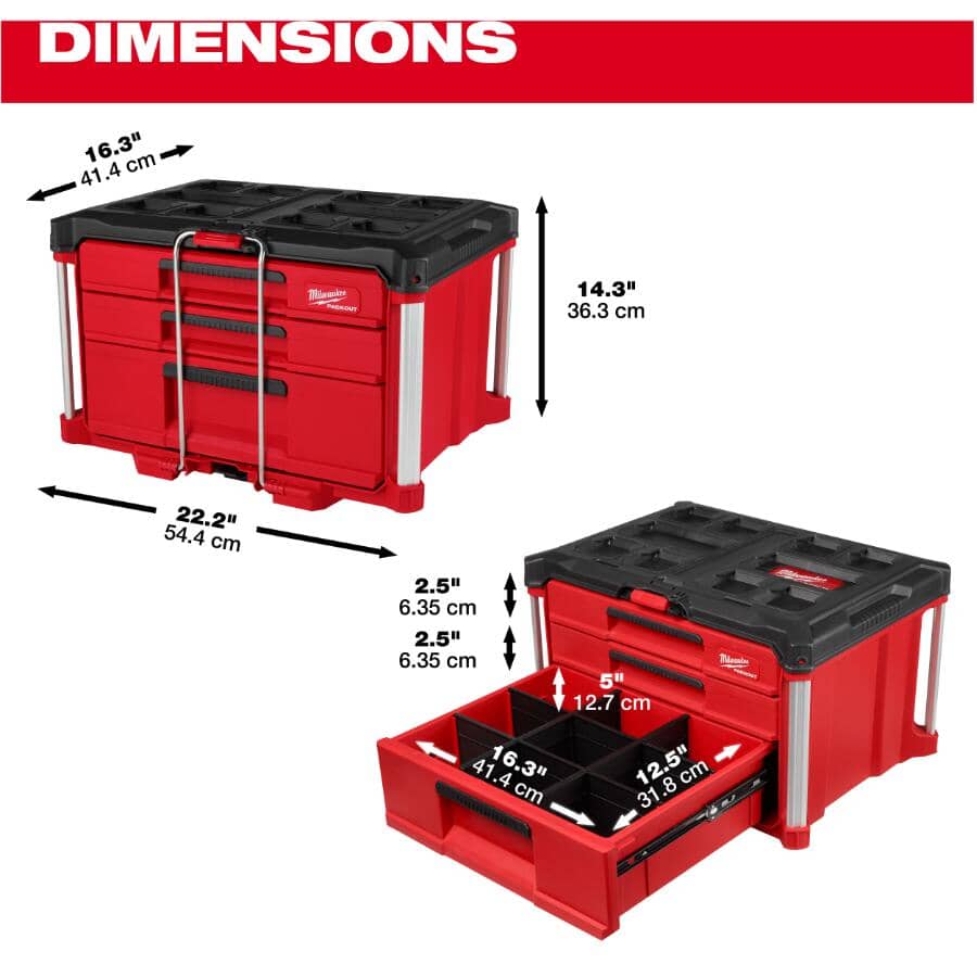 Packout Multi-Depth 3 Drawer Tool Box - 22.2" x 14.3" x 14.3"