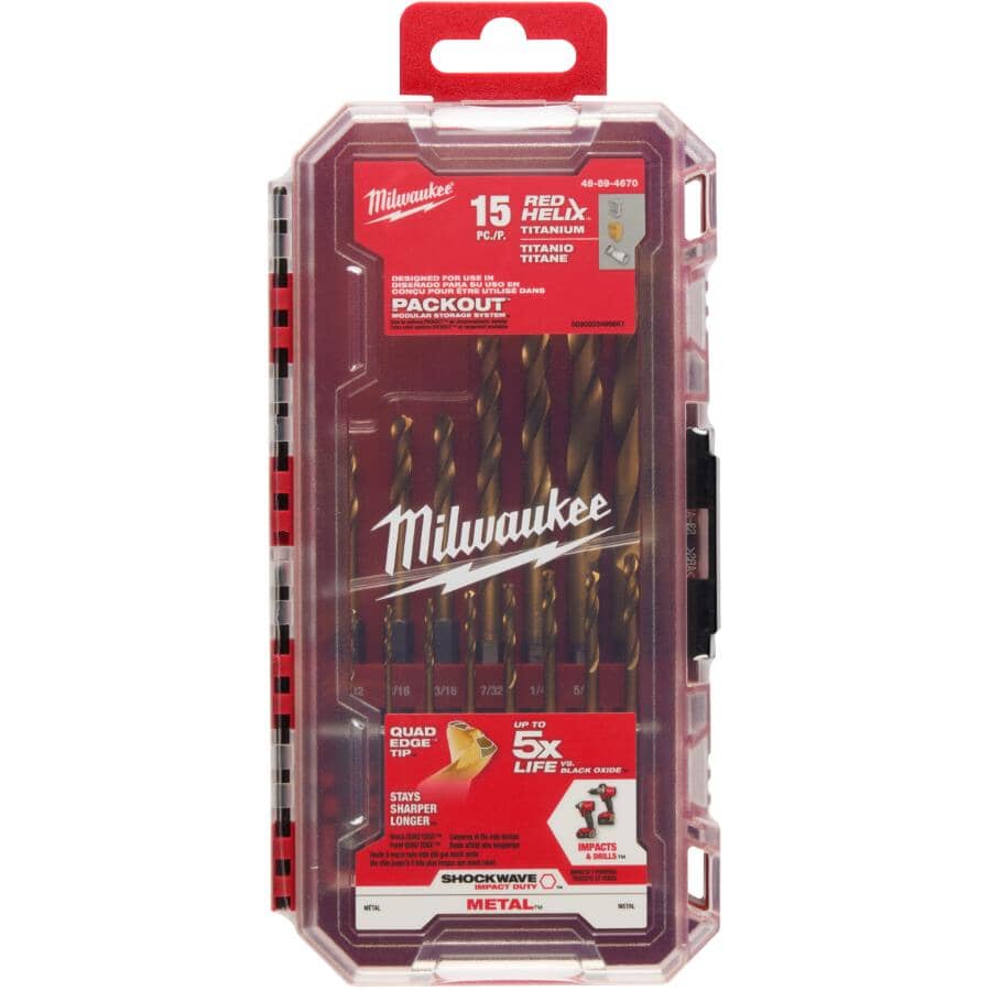 Shockwave Red Helix Titanium Drill Bit Set - 15 Piece