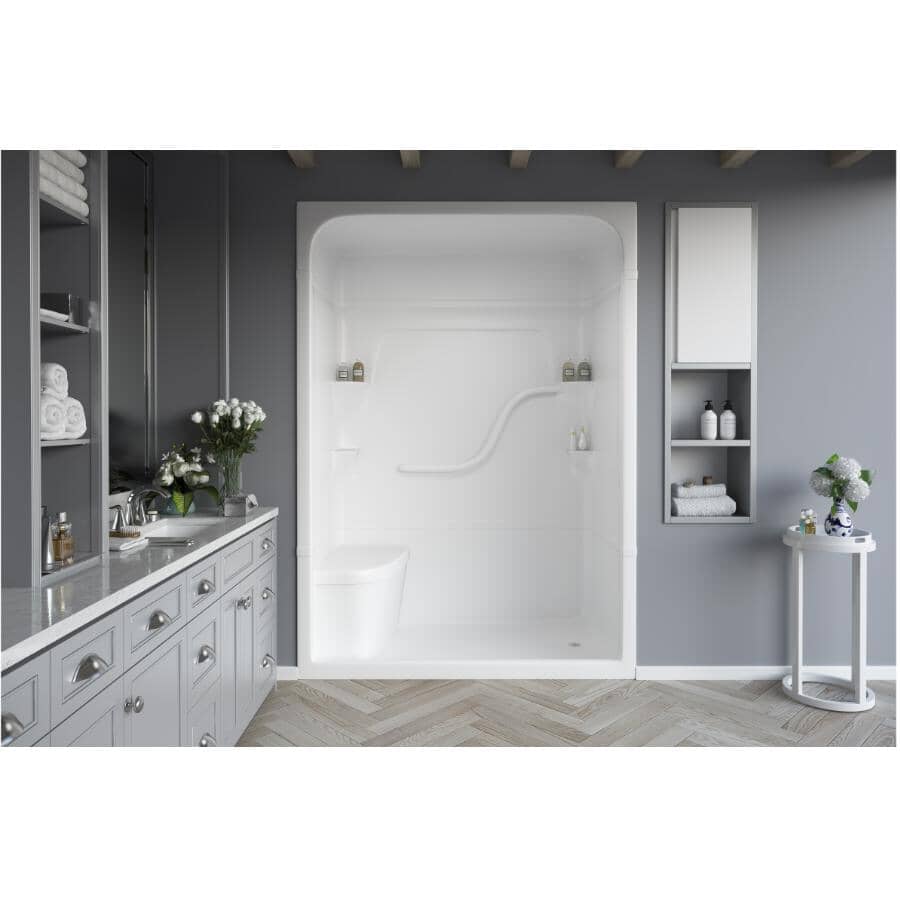 60" x 34.25" Madison 5, 3 Piece Acrylic Shower Cabinet - with Right Hand Drain & Left Seat, White