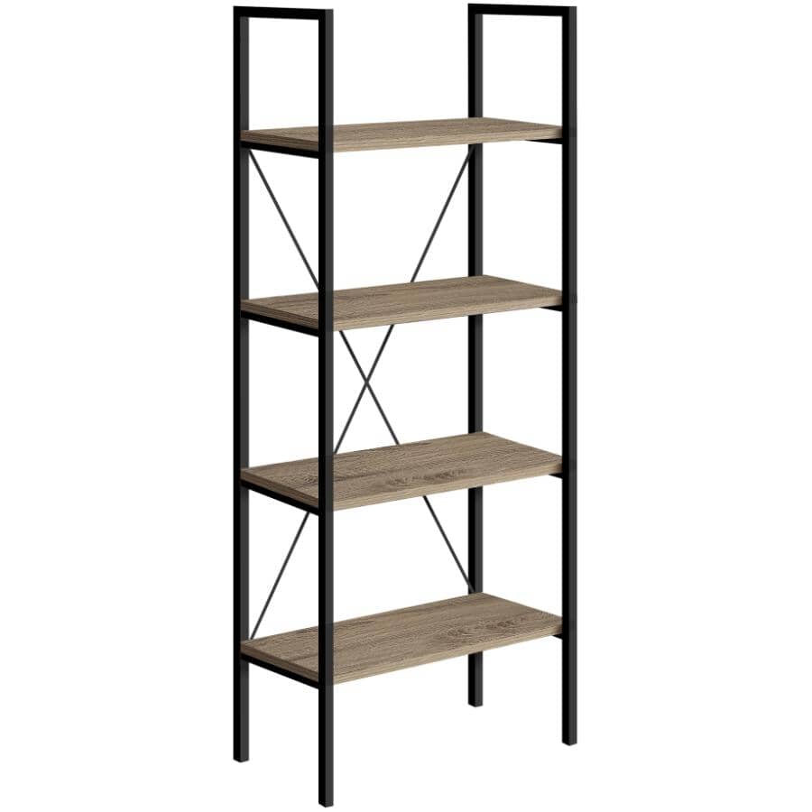 4 Tier Bookcase with Black Metal Legs - Dark Taupe
