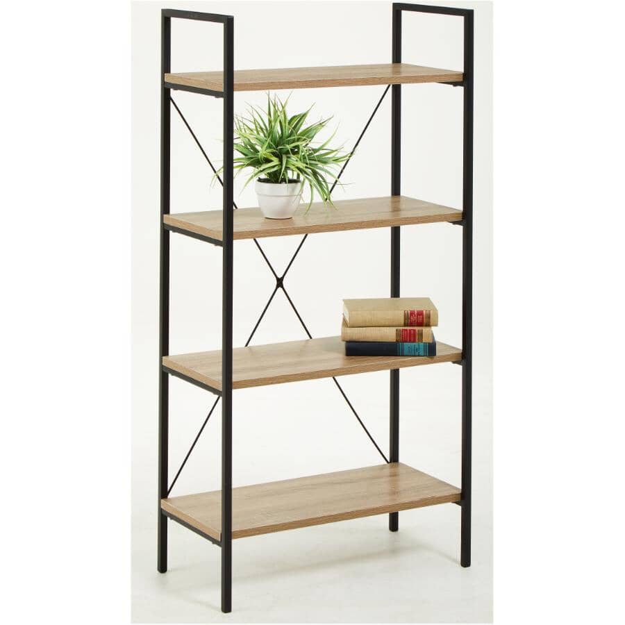 4 Tier Bookcase with Black Metal Legs - Dark Taupe