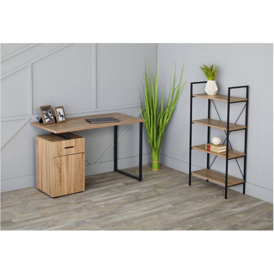 4 Tier Bookcase with Black Metal Legs - Dark Taupe