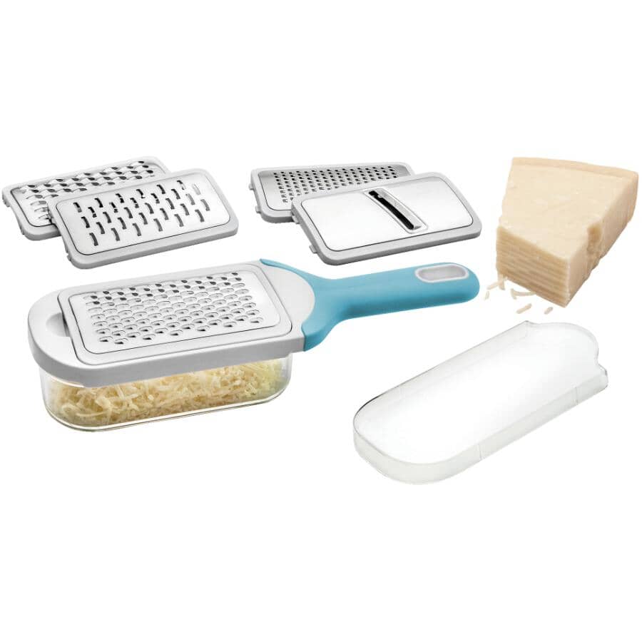 Hand Grater with Container & 5 Interchangeable Blades - Stainless Steel