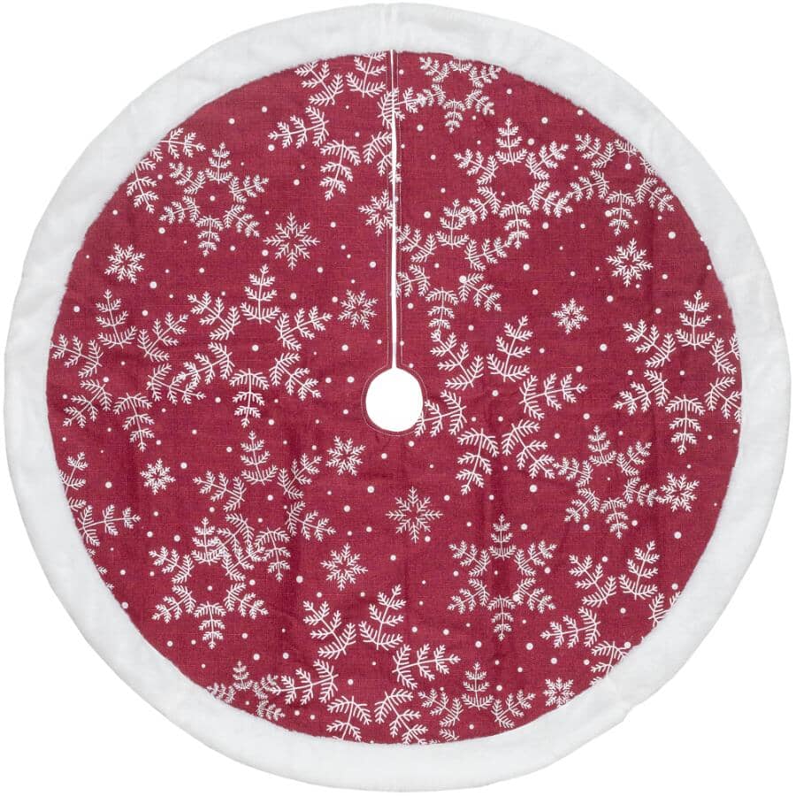 48" Woven Christmas Tree Skirt - Red / White