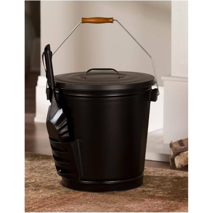 Ash Container - with Lid & Shovel, Black