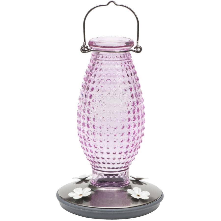 Hobnail Vintage Glass Hummingbird Feeder - Cranberry, 16 oz