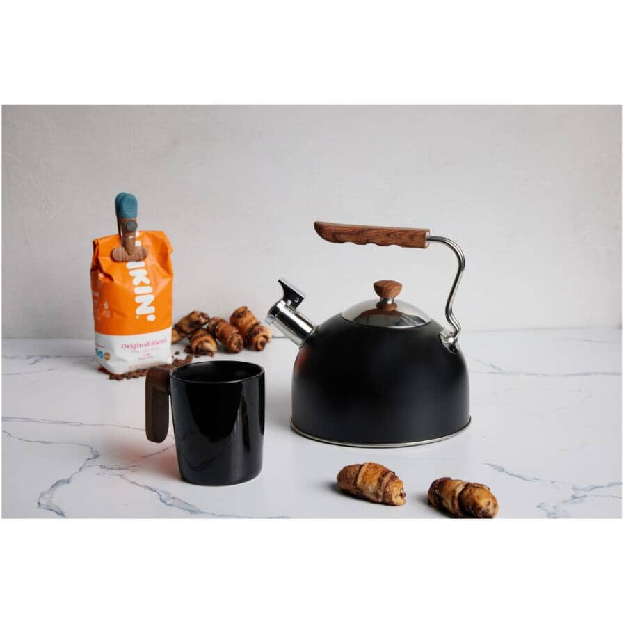 Tea Kettle with Short Wood Handle - Black, 2.3 L