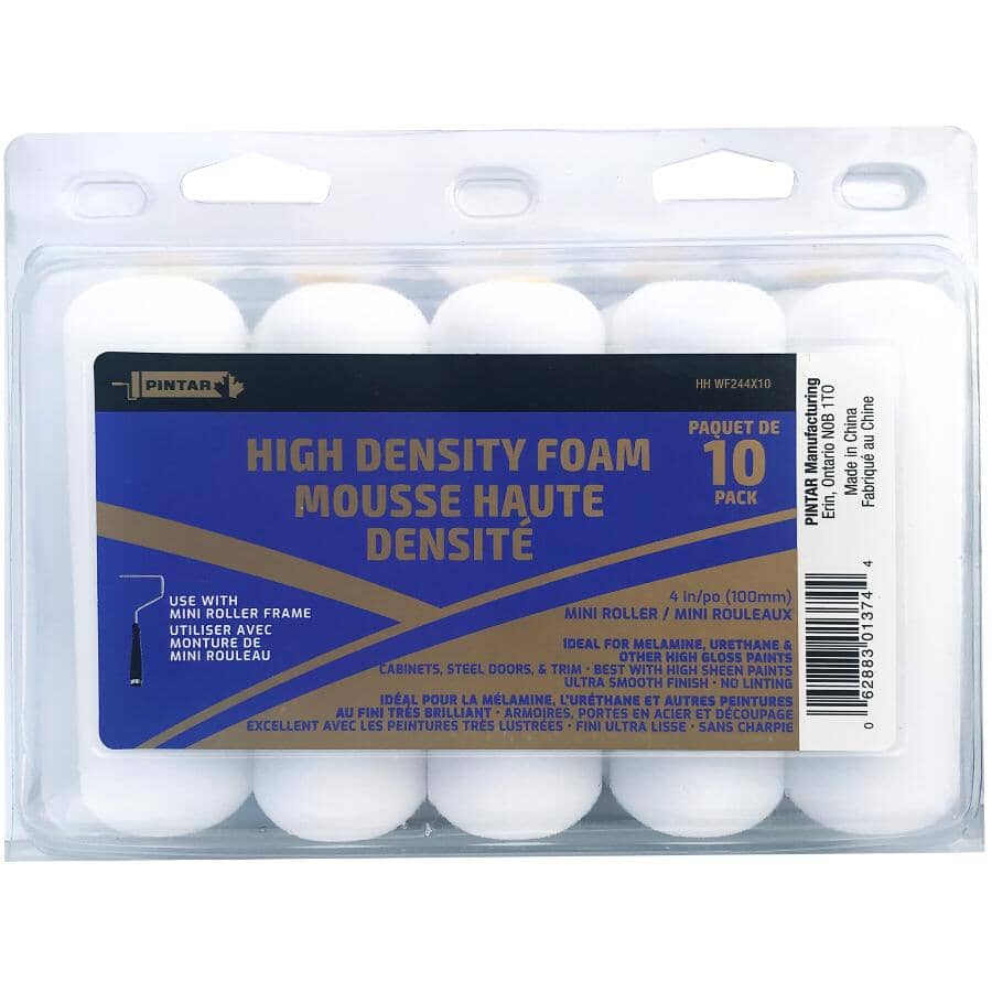 High Density Foam Paint Roller Refills - 100 mm, 10 Pack