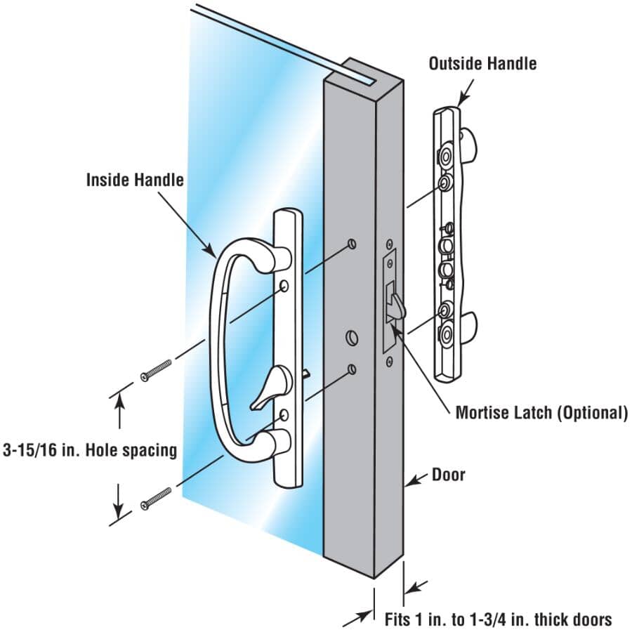 White Sliding Patio Door Mortise Style Handle Set
