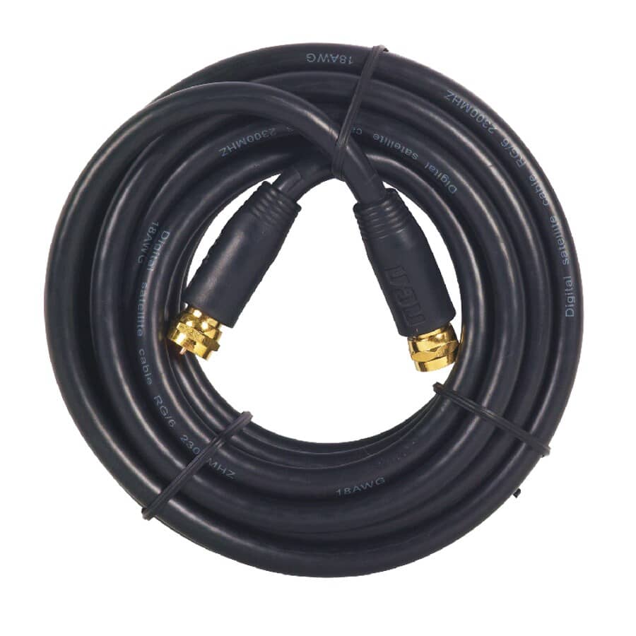 3.6m / 12' RG6 Indoor & Outdoor Coaxial Cable - with Connector, Black