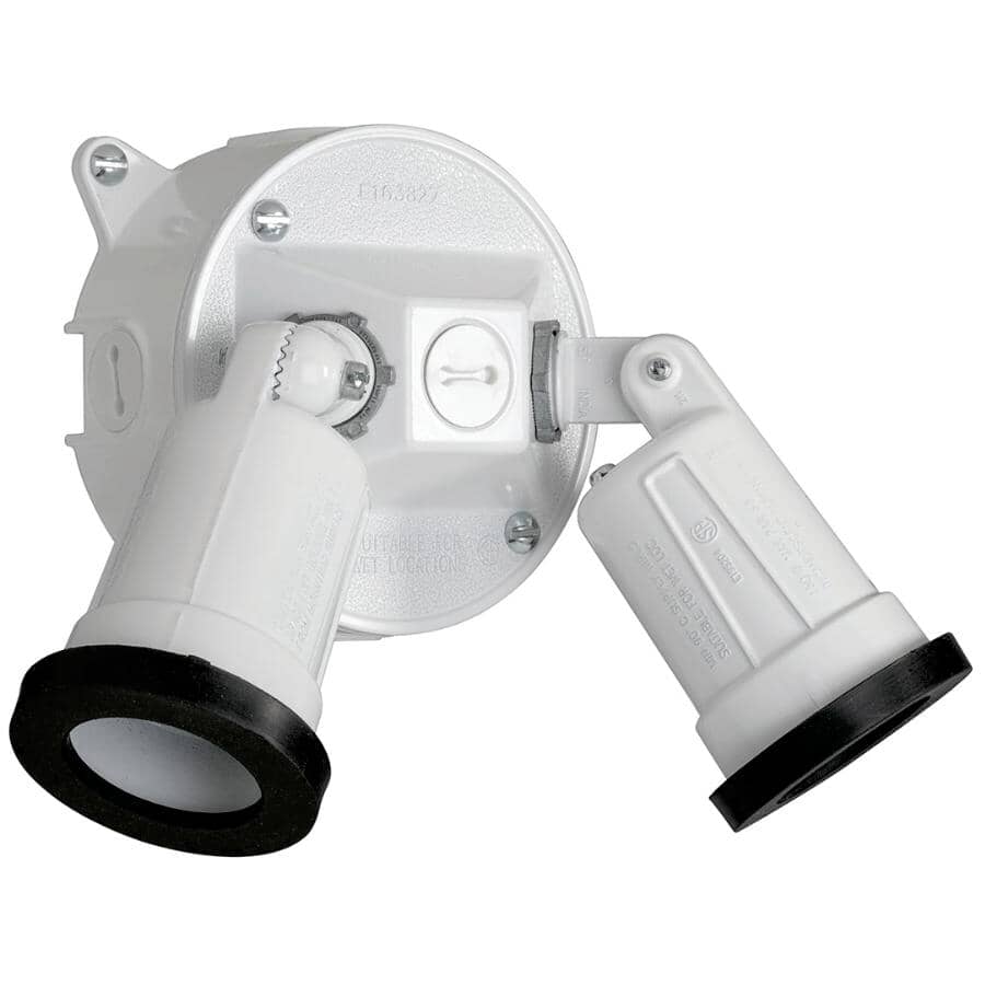 Outdoor White Metal Double Flood Light Holder Kit
