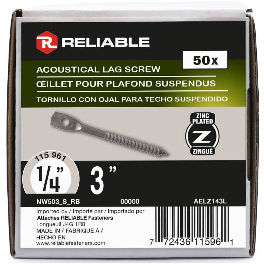 1/4" x 3" Acoustical Lag Screws - 50 Pack