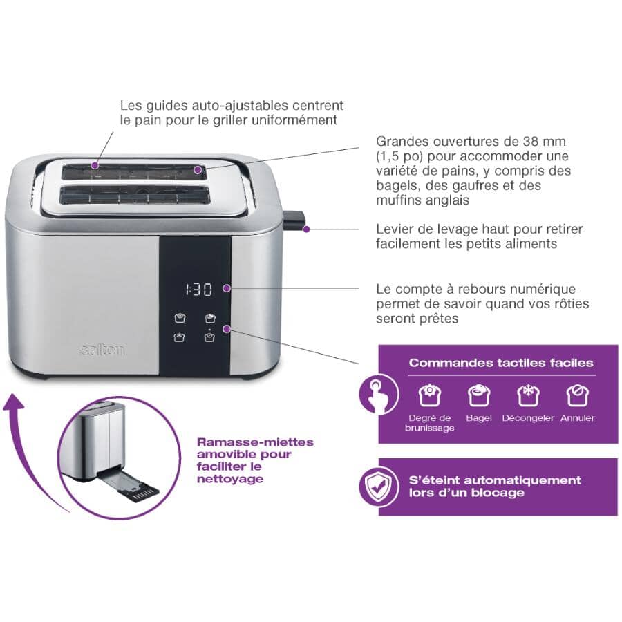 2 Slice Digital Countdown Stainless Steel Toaster - with Extra Wide Slots