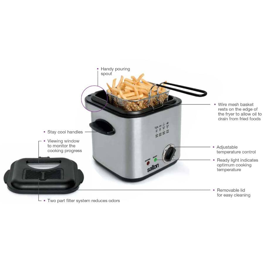 Square Compact Deep Fryer (DF1539) - Stainless Steel, 1.2 L