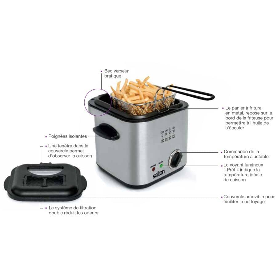 Square Compact Deep Fryer (DF1539) - Stainless Steel, 1.2 L
