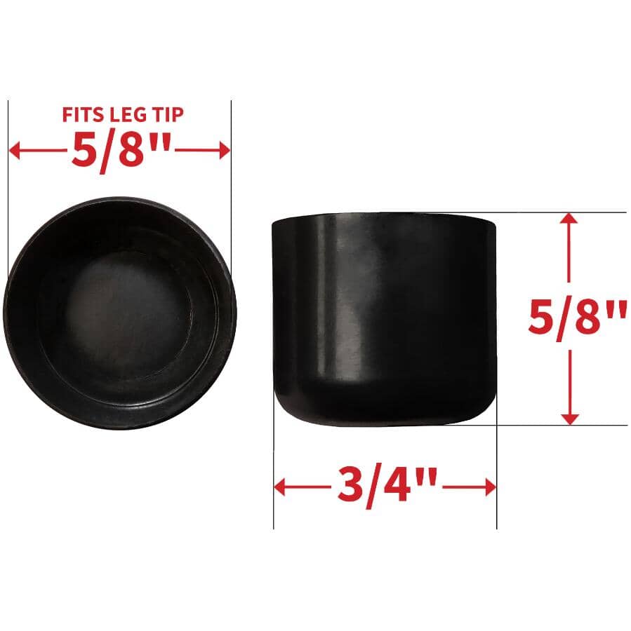 5/8" Black Plastic Furniture Leg Tips - 4 Pack