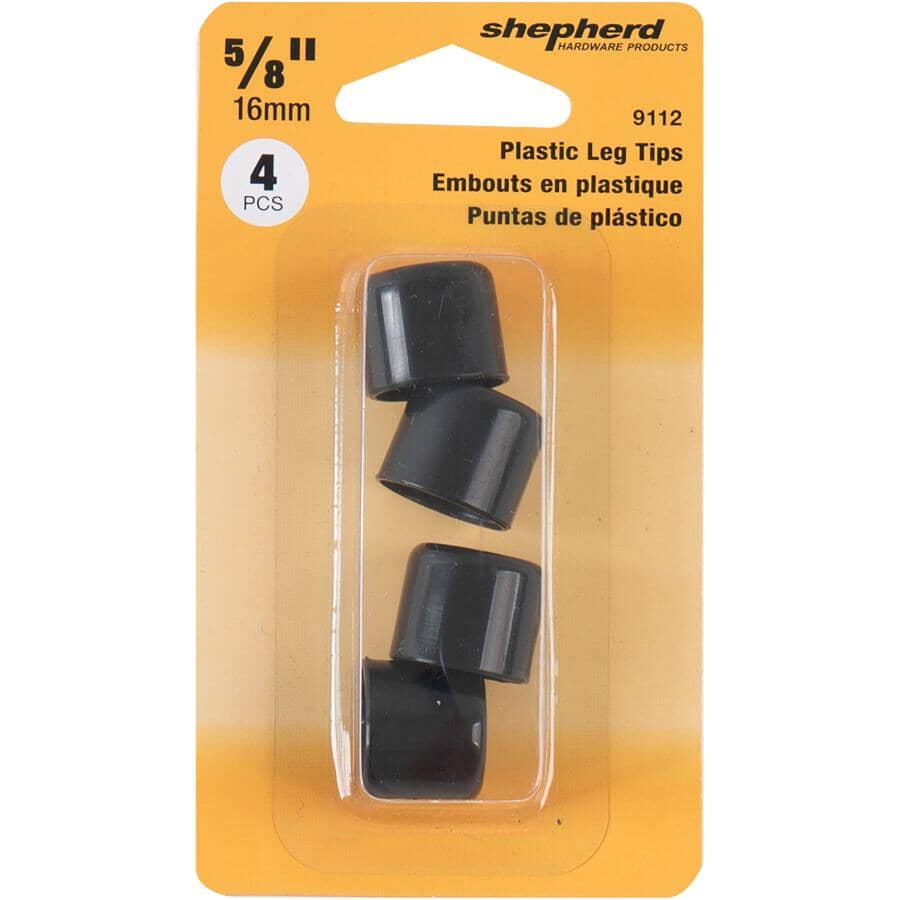 5/8" Black Plastic Furniture Leg Tips - 4 Pack