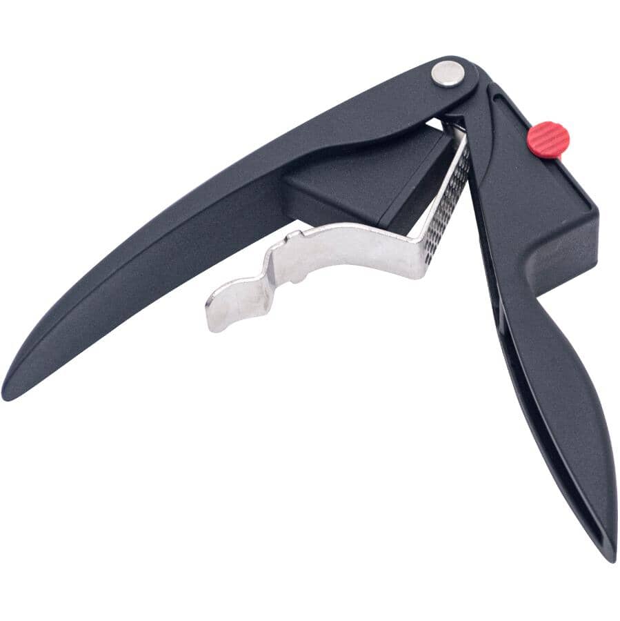 Garlic Press with Scraper & Removable Metal Grill, Black