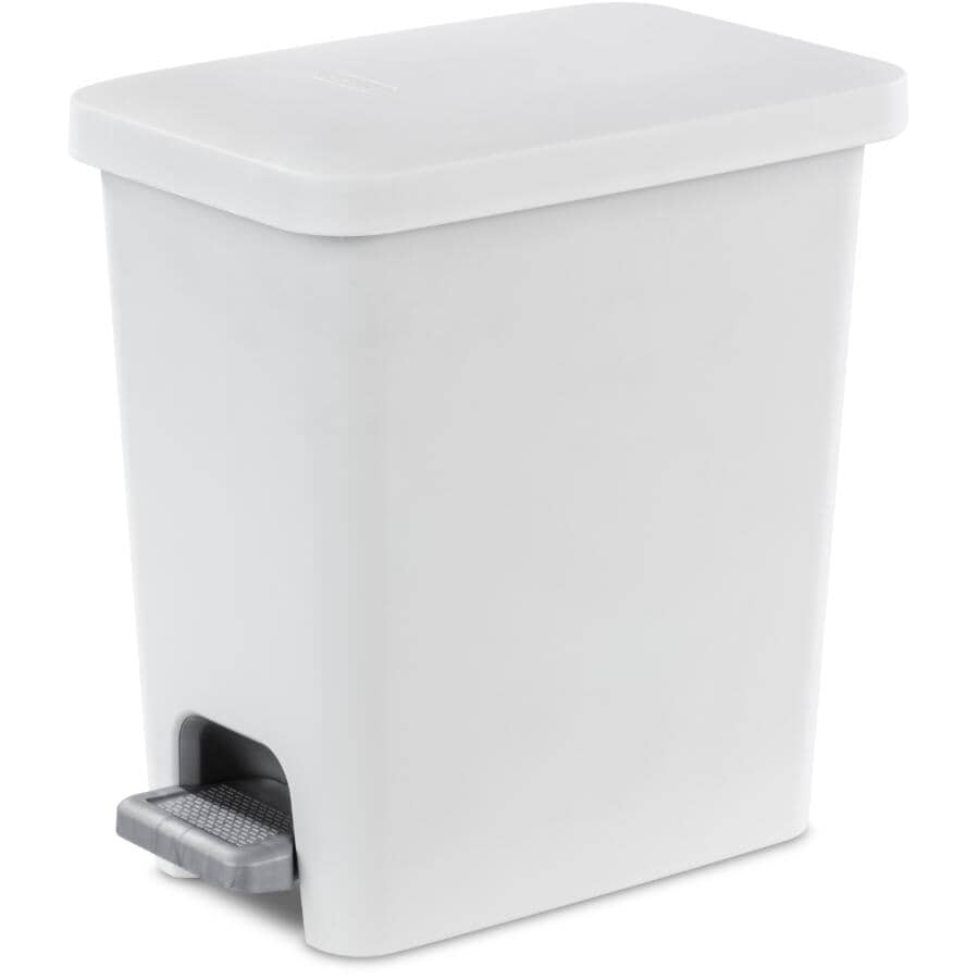 Rectangular Step-On Garbage Can - White, 10.2 L