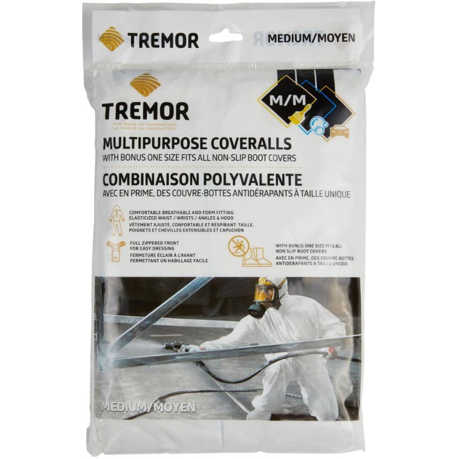 Disposable Multipurpose Coveralls - with Hood & Boot Covers, Medium