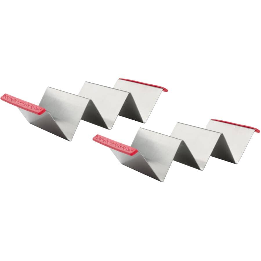 Stainless Steel Taco Holder with Red Handles - 2 Pack