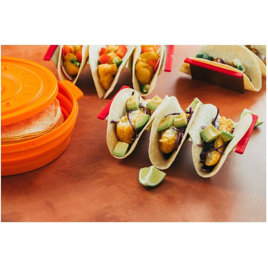 Stainless Steel Taco Holder with Red Handles - 2 Pack