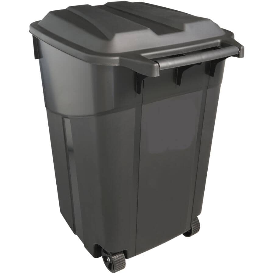 Rough & Ready Wheeled Garbage Can with Attached Lid - Black, 170 L