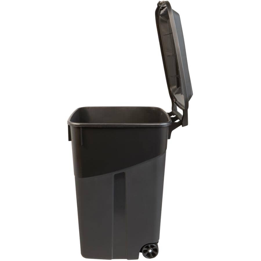 Rough & Ready Wheeled Garbage Can with Attached Lid - Black, 170 L