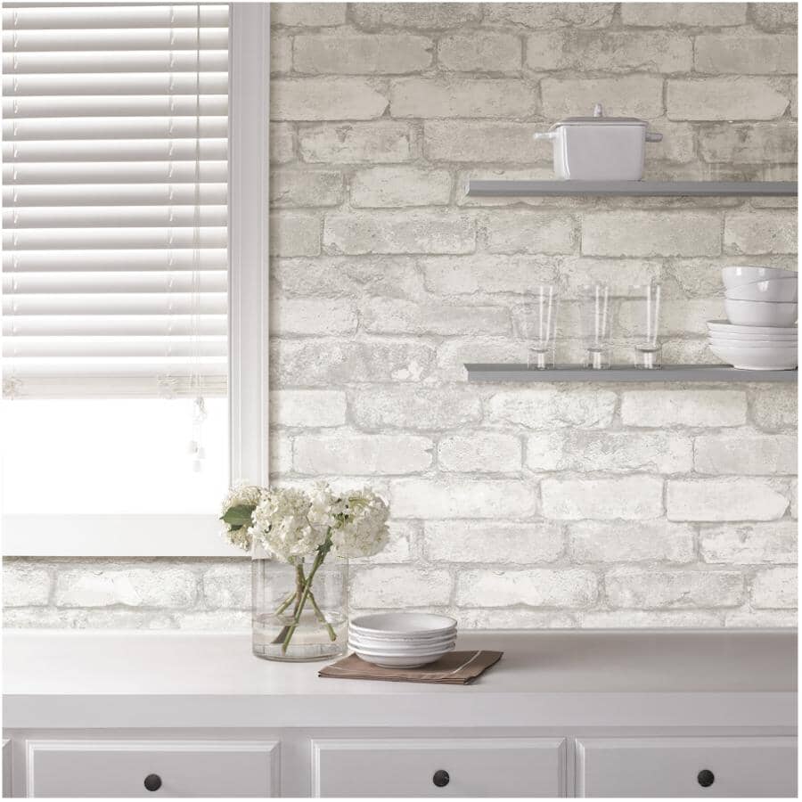 Brick Peel and Stick Wallpaper - Grey & White, 20.5" x 18'