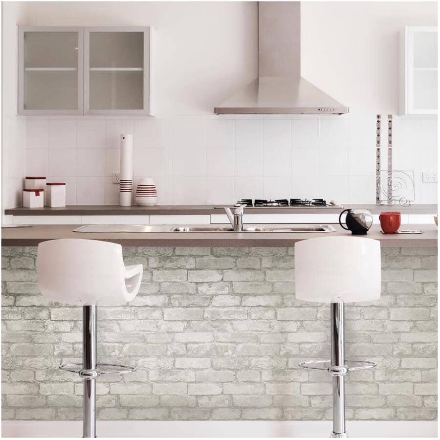Brick Peel and Stick Wallpaper - Grey & White, 20.5" x 18'