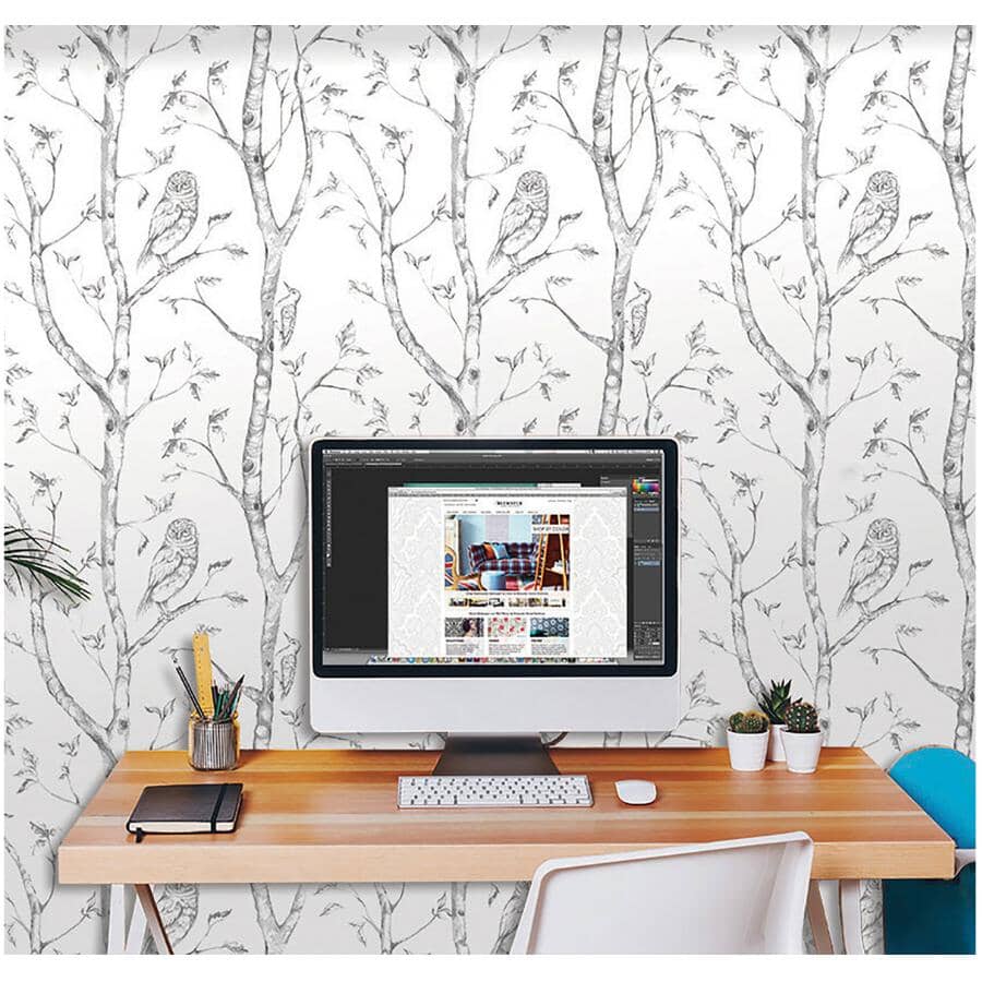 Woods Peel & Stick Wallpaper - Grey, 20.5" x 18'