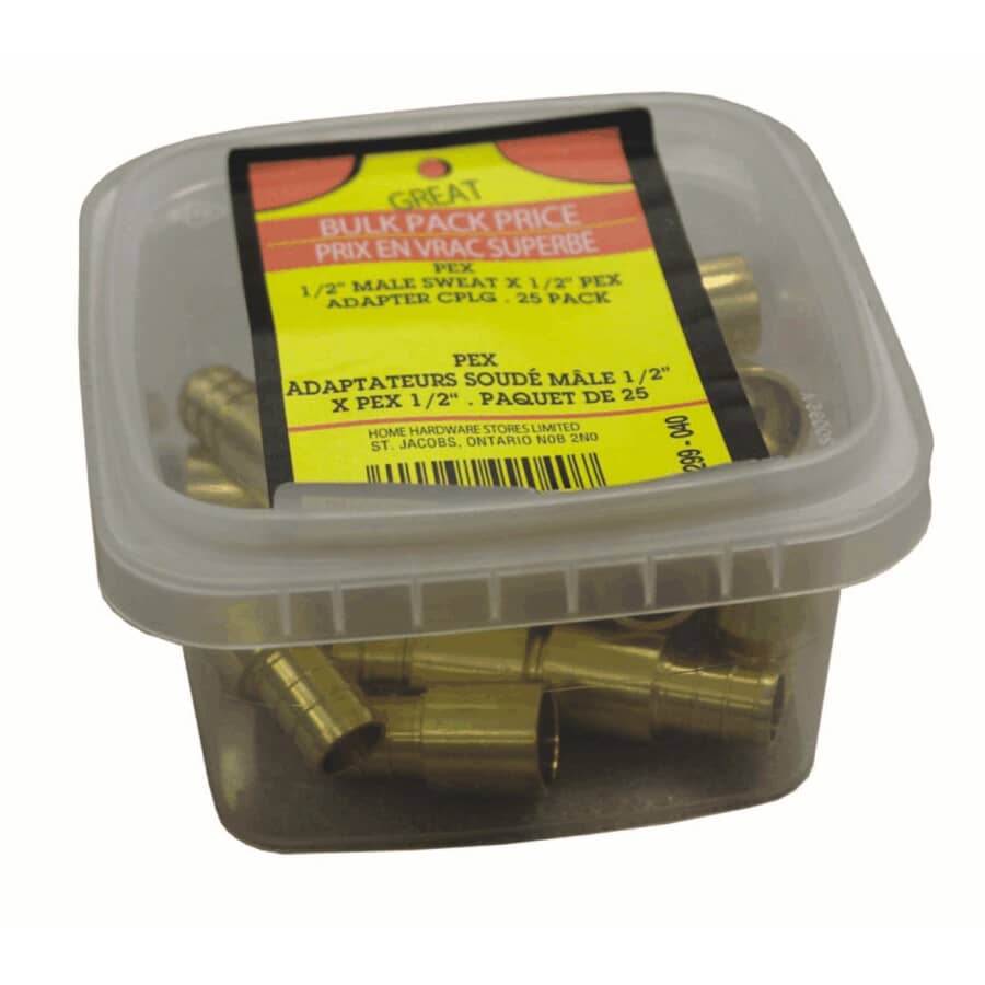 1/2" PEX x 1/2" MPT Sweat Brass Adapters - 25 Pack
