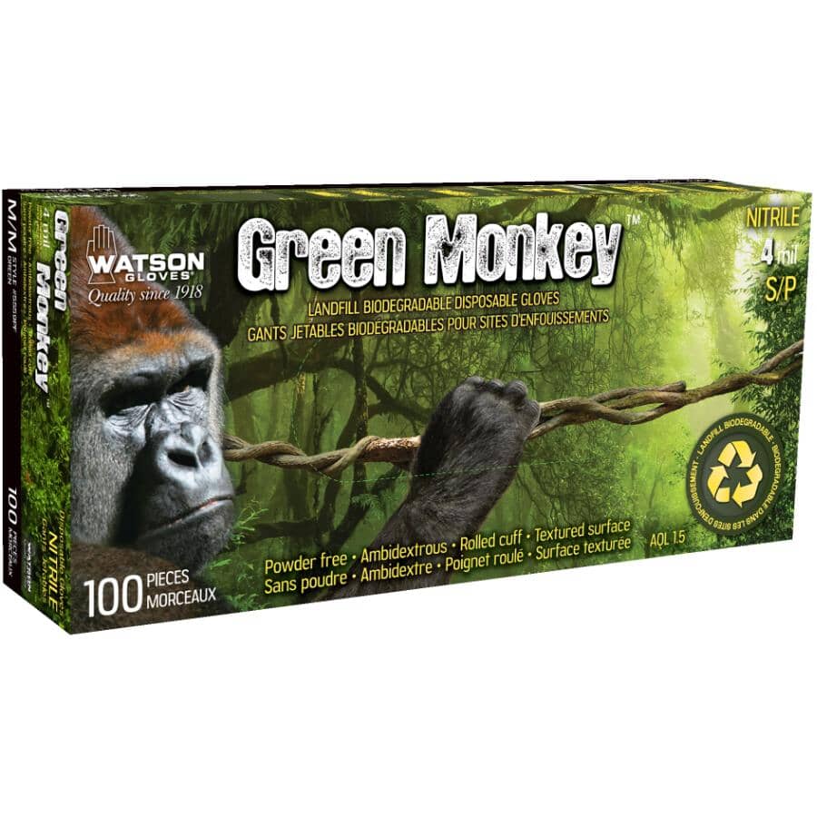Men's Green Monkey Nitrile Gloves - Extra Large, 100 Pack