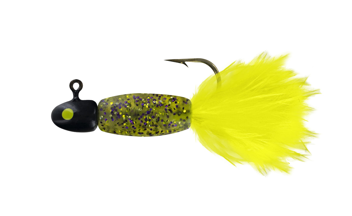 Big Bite Baits BBB-15LINDJ1-08 1.5" Lindner Panfish Special Pan Fish Jig, Feathered Tail, Wild Cat/Chart Belly, 5pk