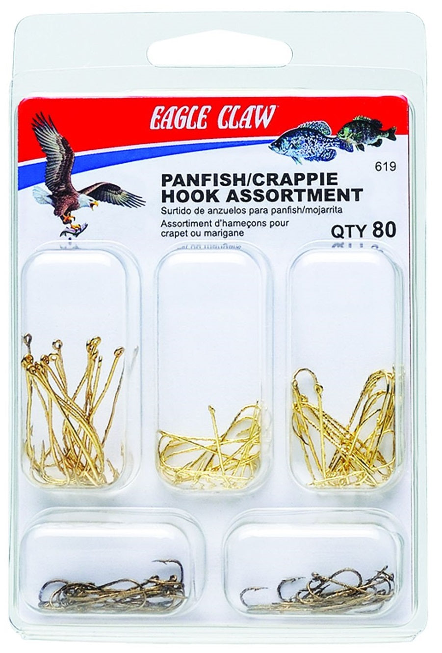 Eagle Claw 619H Panfish/Crappie Hook Assortment, Size 2 - 8 Aberdeen, Assorted Finish, 80 per pack