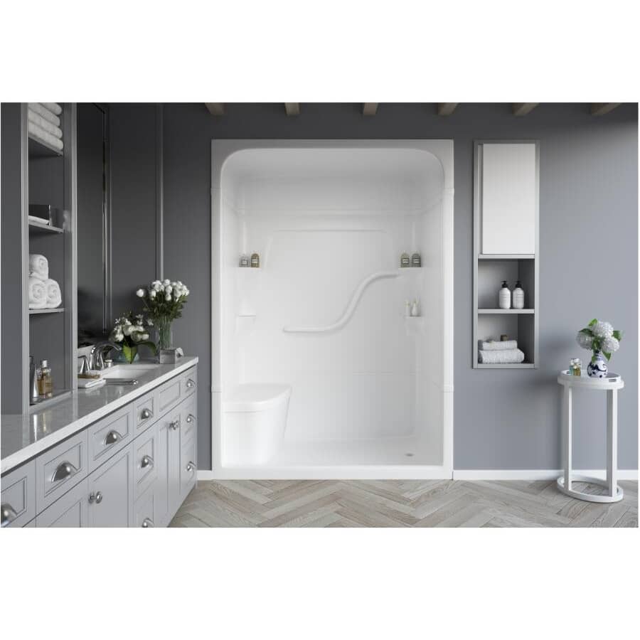 60" x 33.25" Madison 5, 1 Piece Acrylic Shower Cabinet - with Right Hand Drain & Left Seat, White