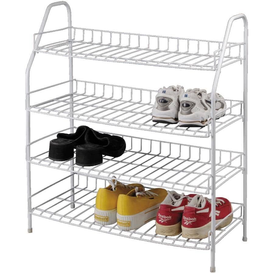 4 Tier White Metal Shoe Rack