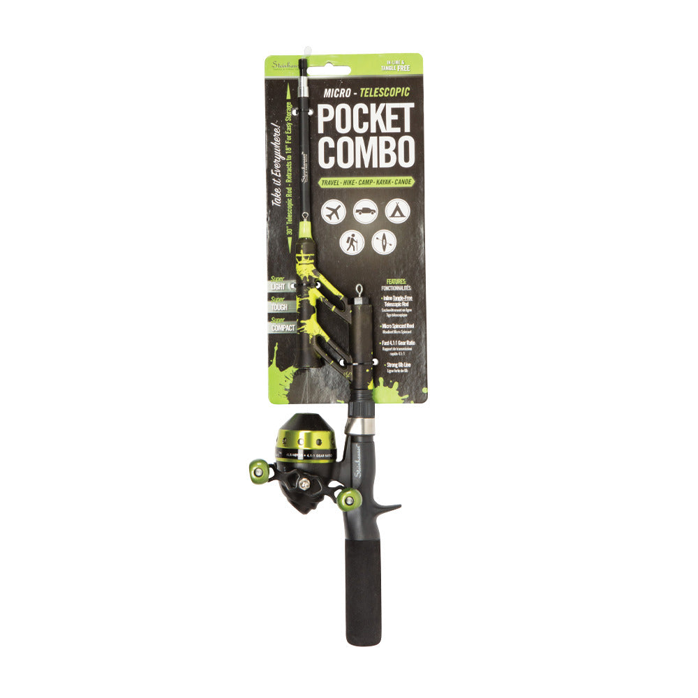 Profishiency PCSPLATGREEN Pocket Spincast Micro Combo,Green Splat,6 lb Line,30" Lt. Action Tangle-Free Telescopic Rod, EVA Grip