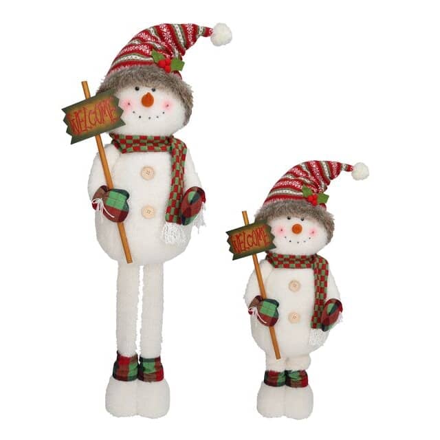 137cm Standing Snowman, White, Red & Green - with Extendable Legs