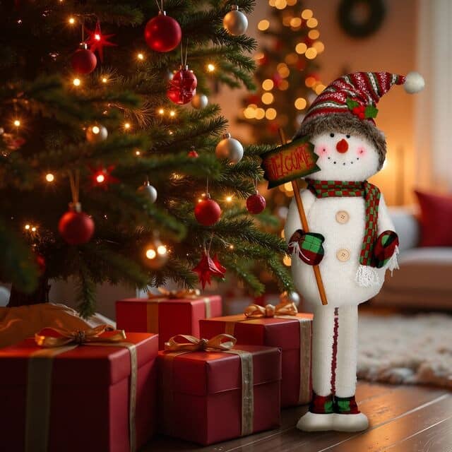 137cm Standing Snowman, White, Red & Green - with Extendable Legs