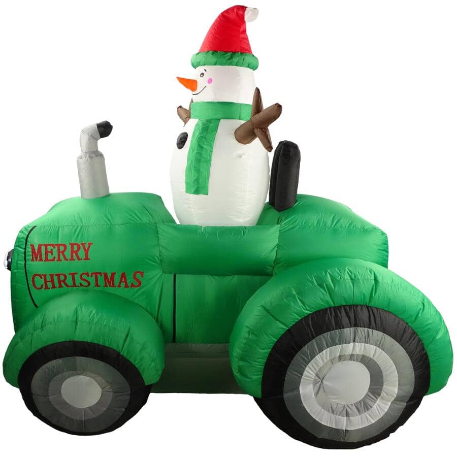 69" Snowman Driving Tractor Airblown Inflatable Figure with LED Lights - Outdoor