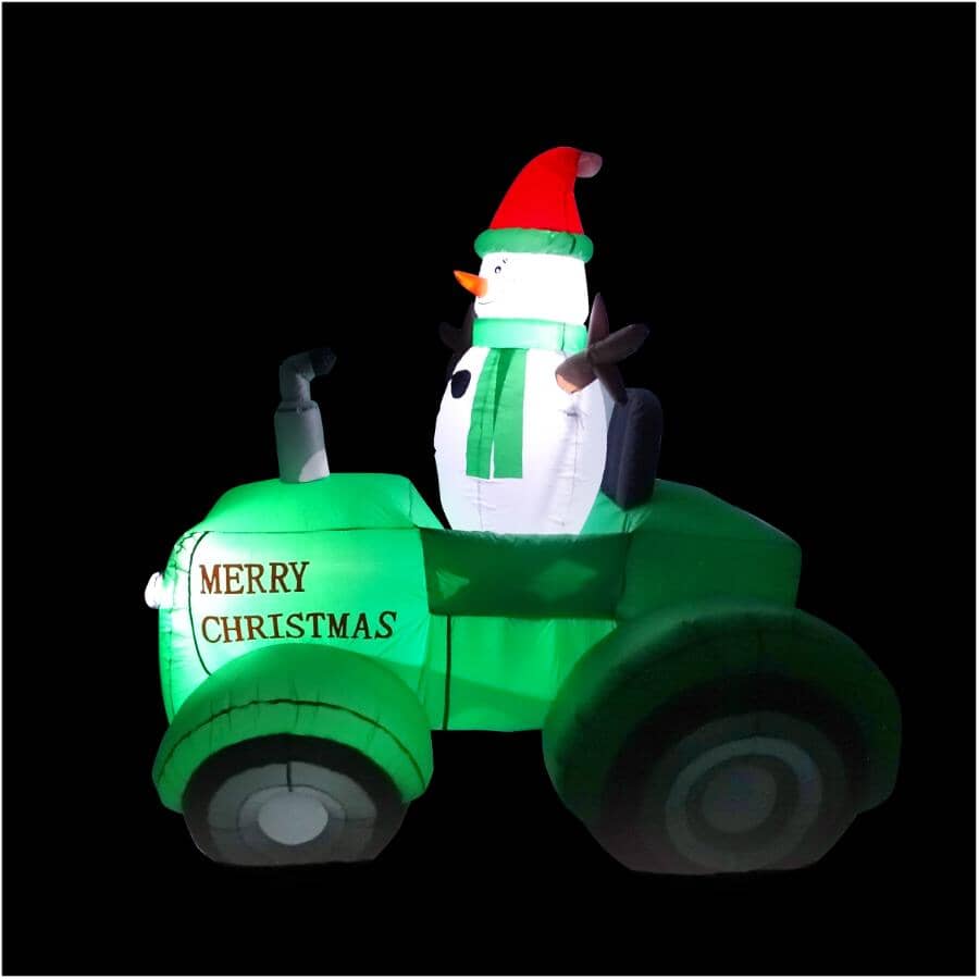 69" Snowman Driving Tractor Airblown Inflatable Figure with LED Lights - Outdoor