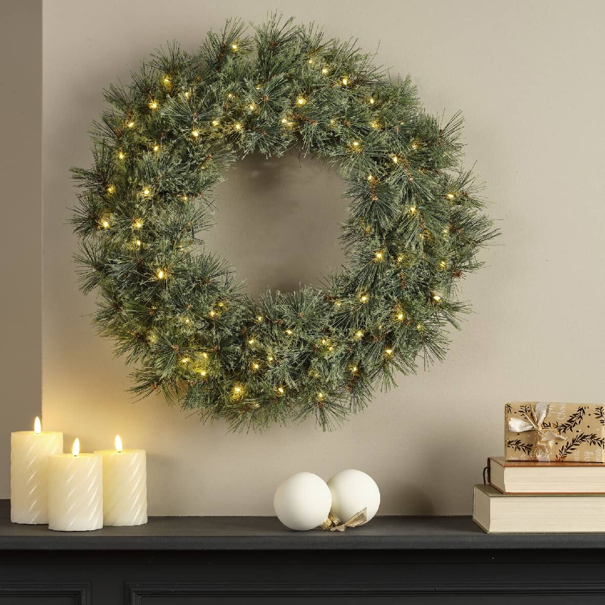 25" Cashmere Wreath - 80 Warm White Micro LED Lights