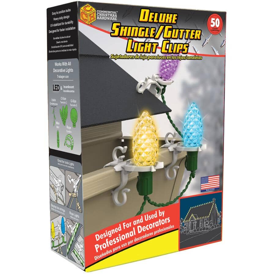 Deluxe Shingle & Gutter Light Clips - 50 Pack