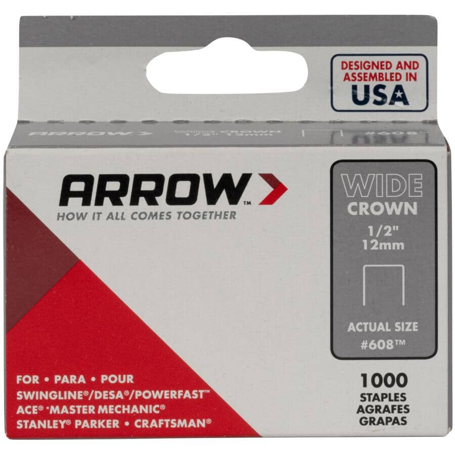 1000 Pack 1/2" Wide-Crown Staples, for #800X Stapler
