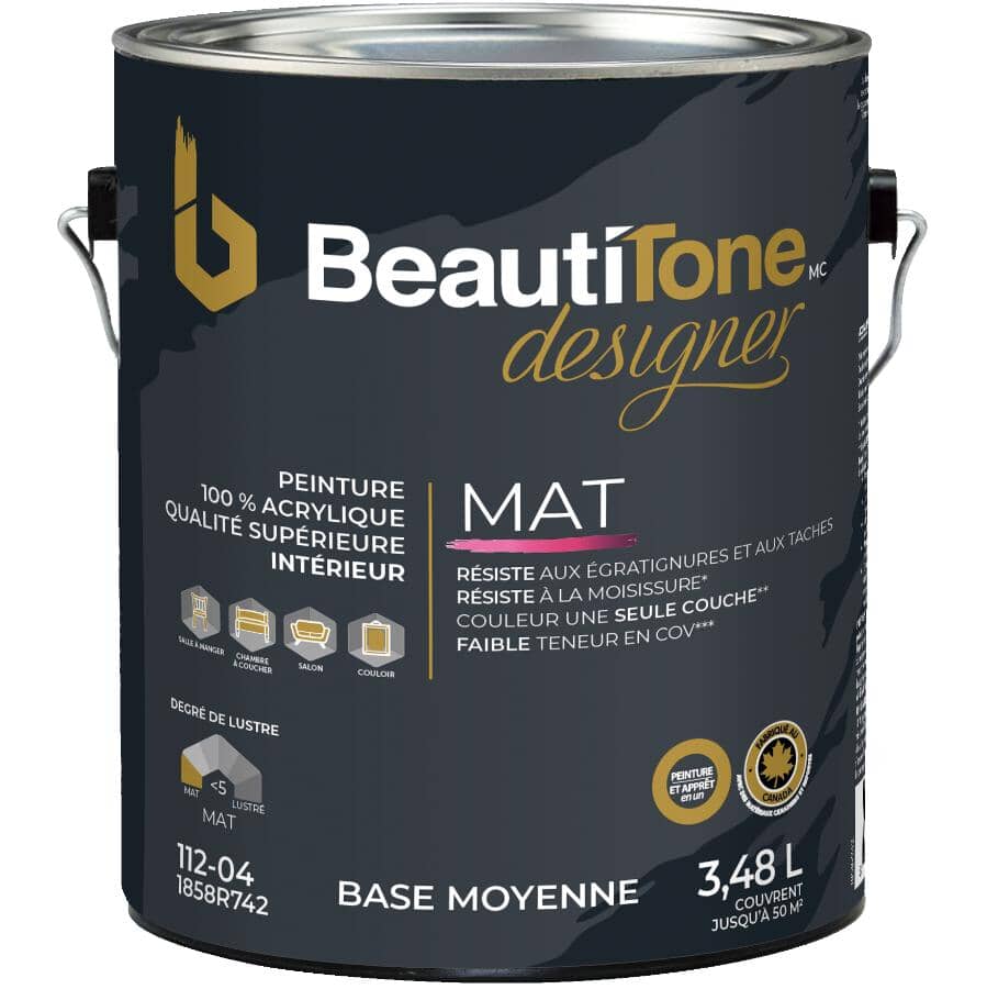 Interior Acrylic Latex Flat Paint & Primer - Medium Base, 3.48 L
