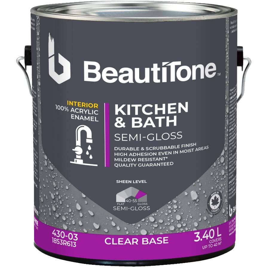 Interior Acrylic Latex Semi Gloss Kitchen & Bath Paint - Clear Base, 3.4 L