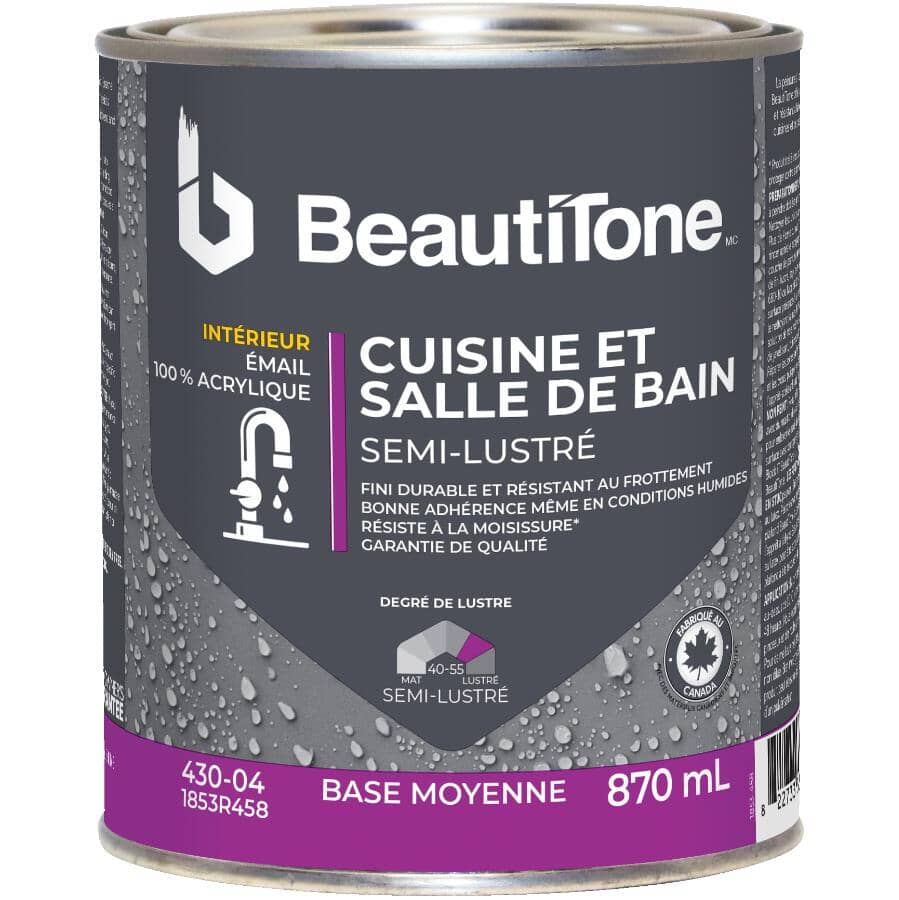 Interior Acrylic Latex Semi Gloss Kitchen & Bath Paint - Medium Base, 870 ml