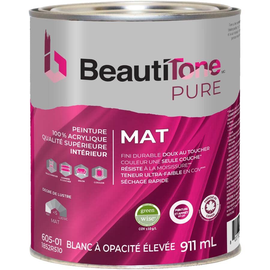 Premium Interior Latex Flat Paint & Primer - High Hide White, 911 ml