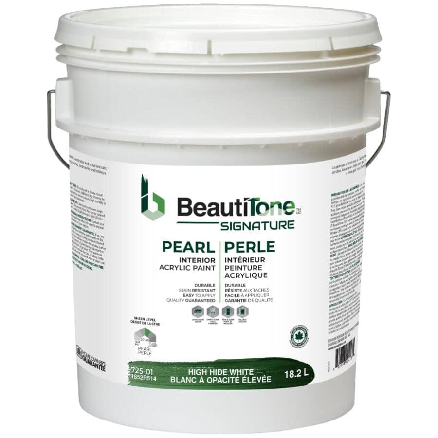 Interior Acrylic Latex Pearl Paint -  High Hide White, 18.2 L